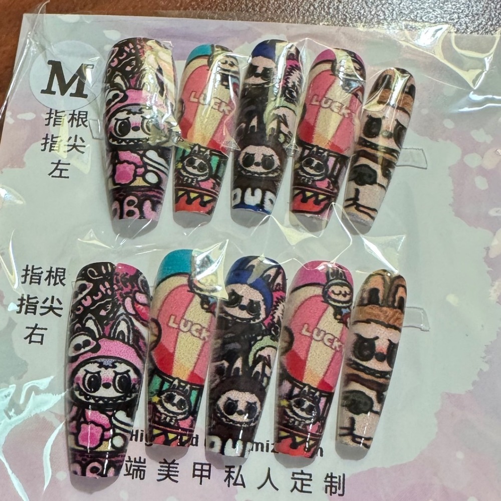 Cartoon Press On Nails Medium‎ Length Kawaii Luck False Nail Tips Manicure